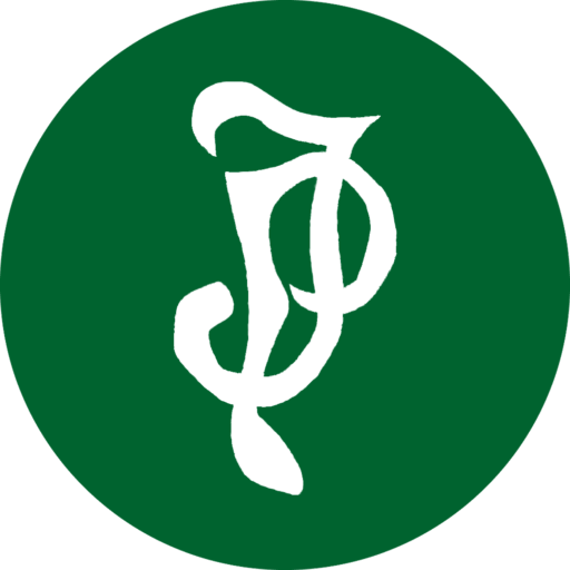 Białe litery "J" oraz "P" splecione na białym tle